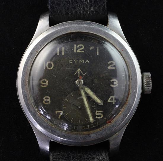 A 1940s/1950s stainless steel Cyma military issue wrist watch,